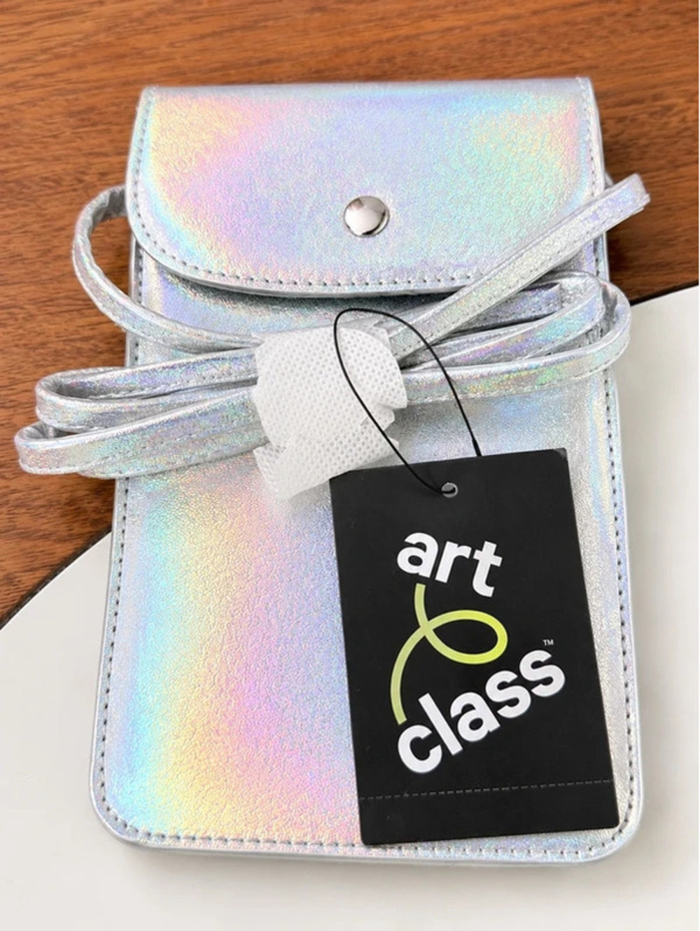 Art Class Silver Holographic Crossbody Phone Bag with Iridescent Finish, NewWith